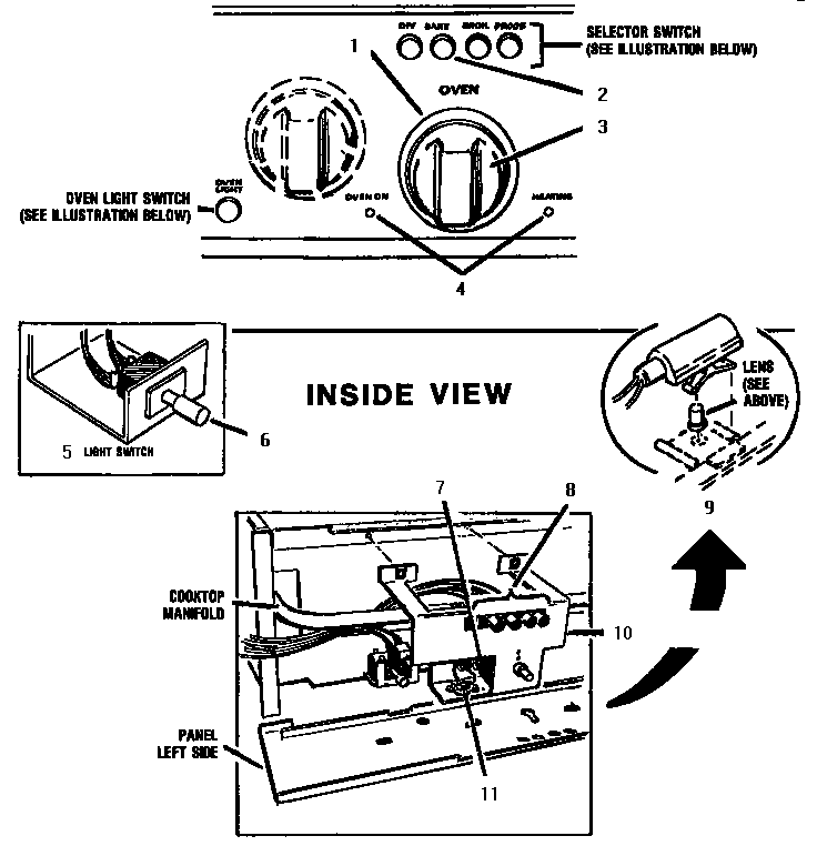 Small Oven Controls, Left Side Diagram and Parts List for GCR486GD  Thermador Range