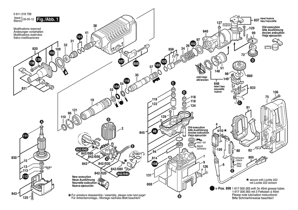 Section 1 Diagram and Parts List for 0611219745  Bosch Hammer Drill