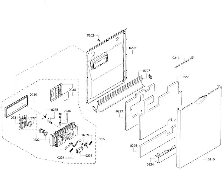 Door Assy Diagram and Parts List for SHE55R52UC 64 Bosch Dishwasher