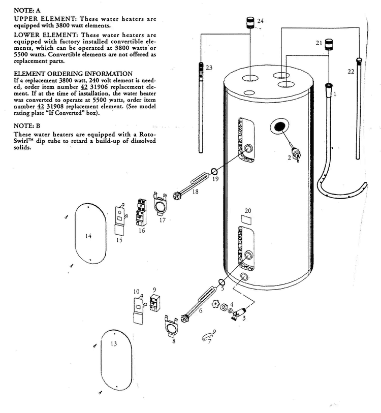Water Heater Diagram and Parts List for 153329460  Kenmore Water Heater