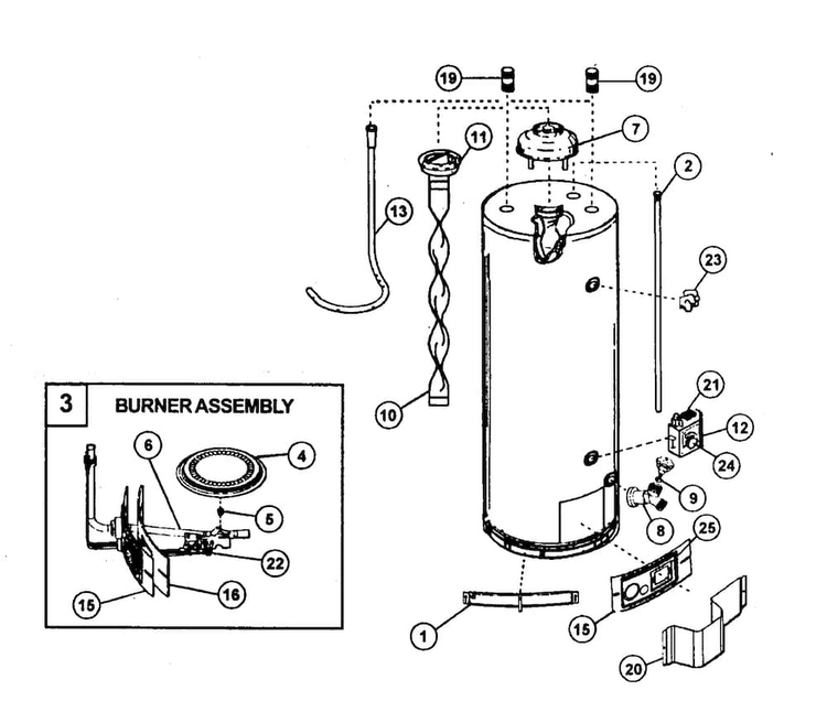 Water Heater Diagram and Parts List for 153336501HA  Kenmore Water Heater
