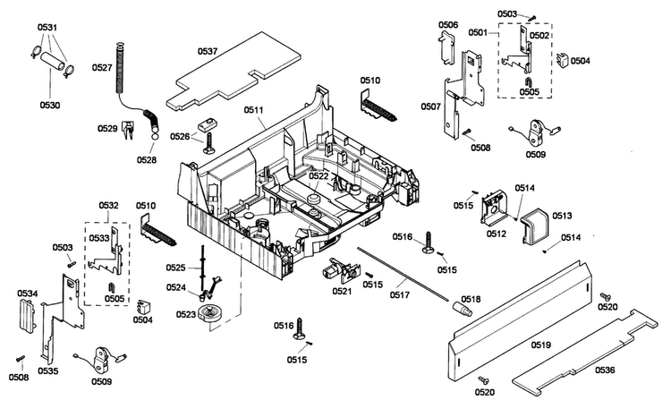 Base Assy Diagram and Parts List for SHE45C02UC 48 Bosch Dishwasher