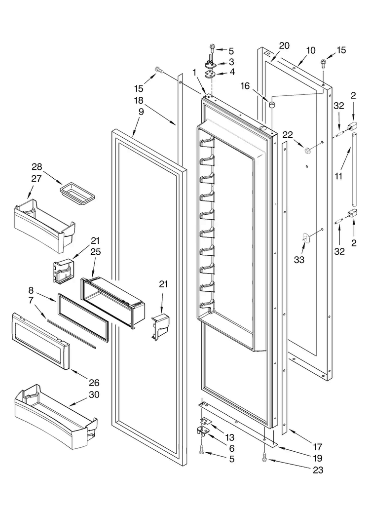 Refrigerator Door Parts Diagram and Parts List for KBUDT4265E 04 Thermador Refrigerator