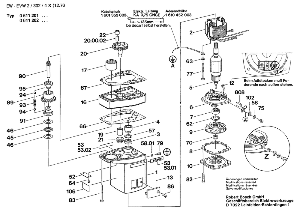 Section 2 Diagram and Parts List for 0611202909  Bosch Hammer Drill
