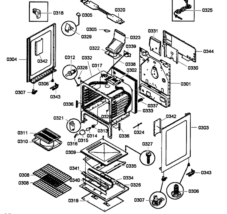 Cabinet Assy Diagram and Parts List for HGS3063UC 01 Bosch Range