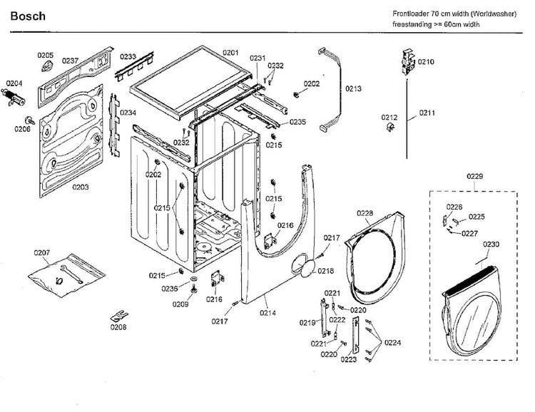 Cabinet/door Diagram and Parts List for WFMC3301UC 13 Bosch Washer