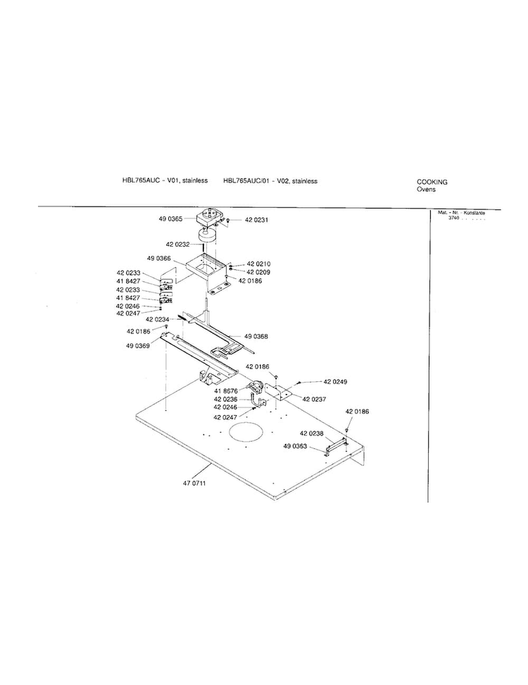 Lower Internal Panel Diagram and Parts List for HBL765AUC 01 Bosch Wall Oven