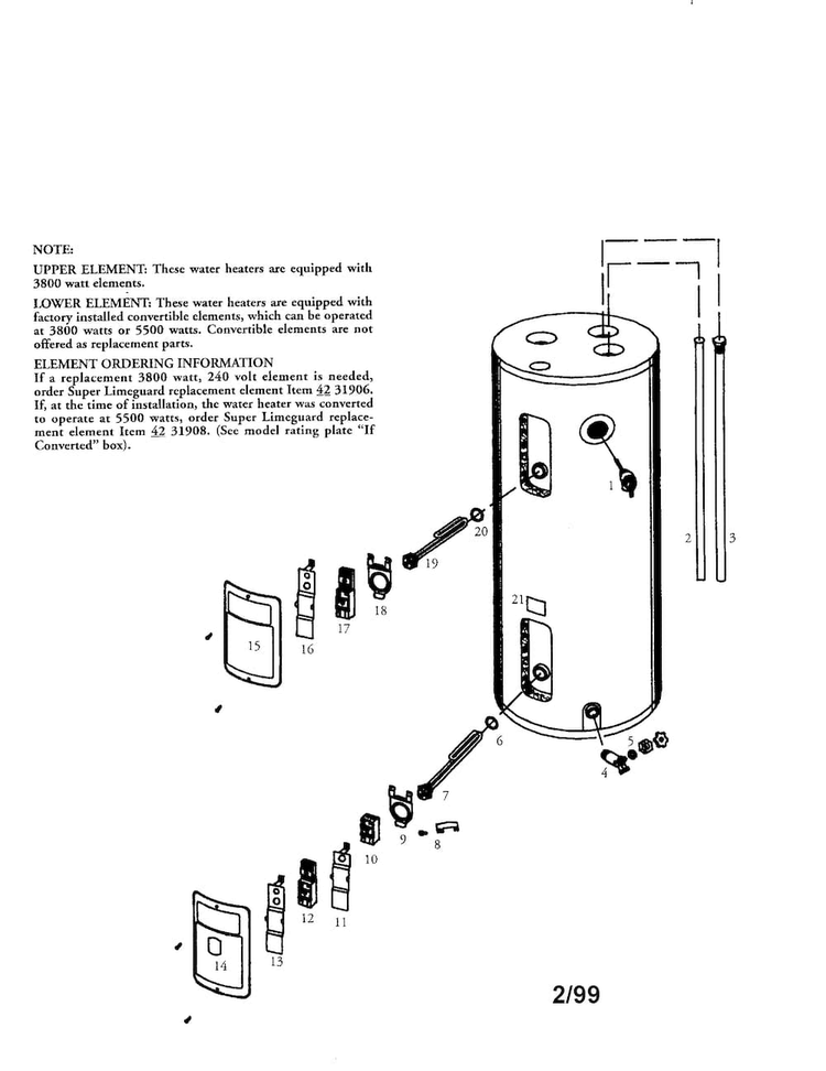 Power Miser 50 Gallon Diagram and Parts List for 153316554  Kenmore Water Heater
