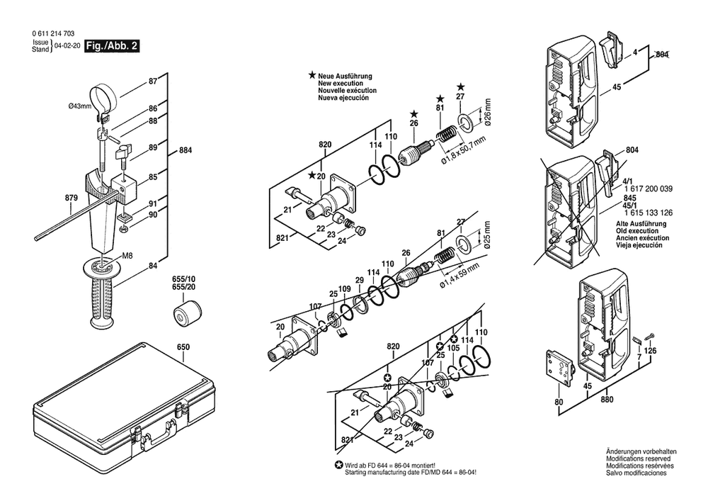 Section 2 Diagram and Parts List for 0611214739  Bosch Hammer Drill