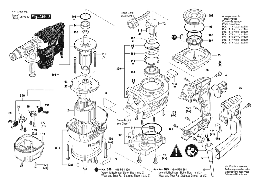 Section 2 Diagram and Parts List for GSH5HX 3611C388B0 Bosch Demolition Hammer