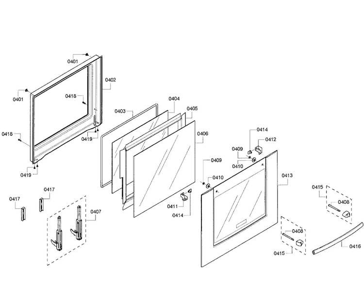 Door Assy Diagram and Parts List for HBN3450UC 07 Bosch Wall Oven