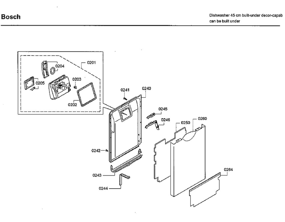 Door Diagram and Parts List for SPE68U55UC 42 Bosch Dishwasher