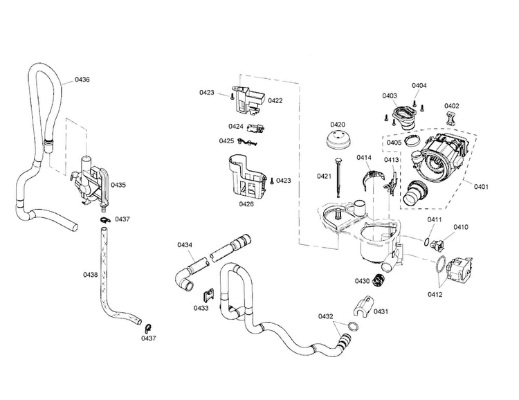 Sump/pump/heater Diagram and Parts List for SHE4AM12UC 01 Bosch Dishwasher