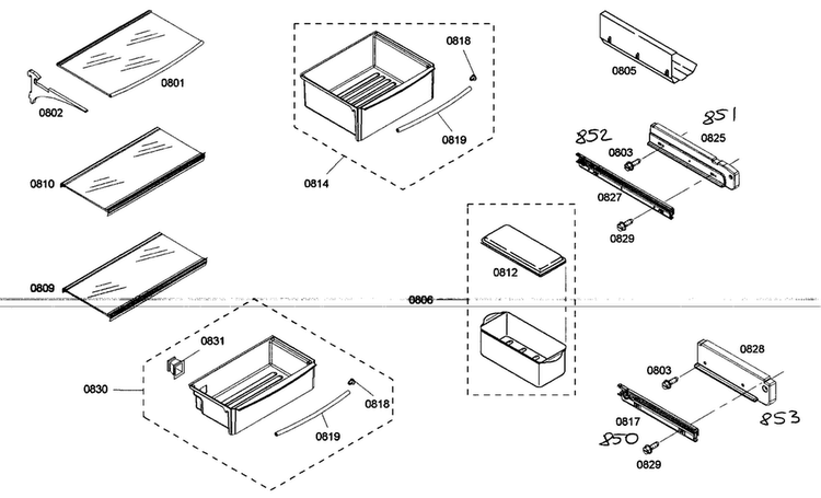 Shelf Assy 1 Diagram and Parts List for KBUDT4865E 01 Thermador Refrigerator