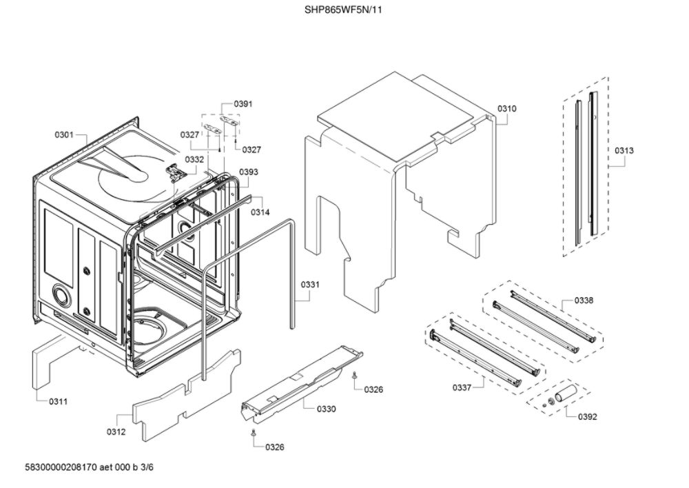 Tub/Trim Diagram and Parts List for SHP865WF5N 11 Bosch Dishwasher