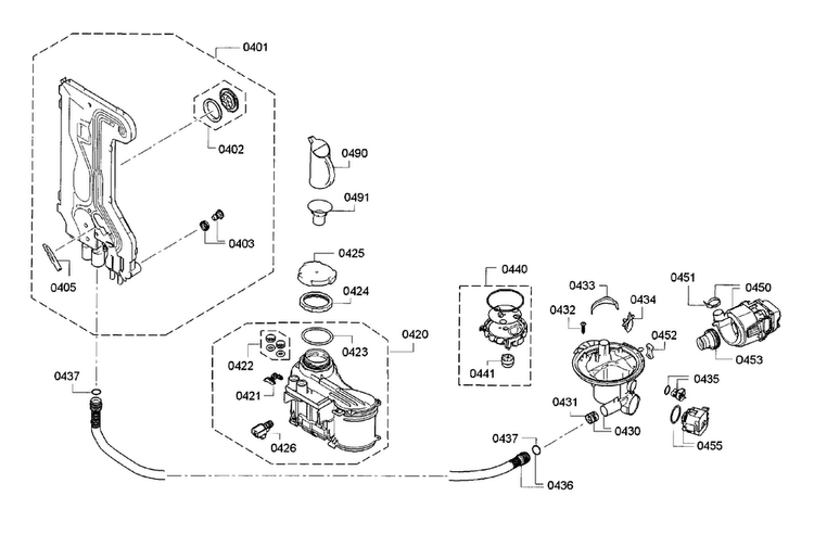 Pump Assy Diagram and Parts List for SPE5ES55UC 19 Bosch Dishwasher