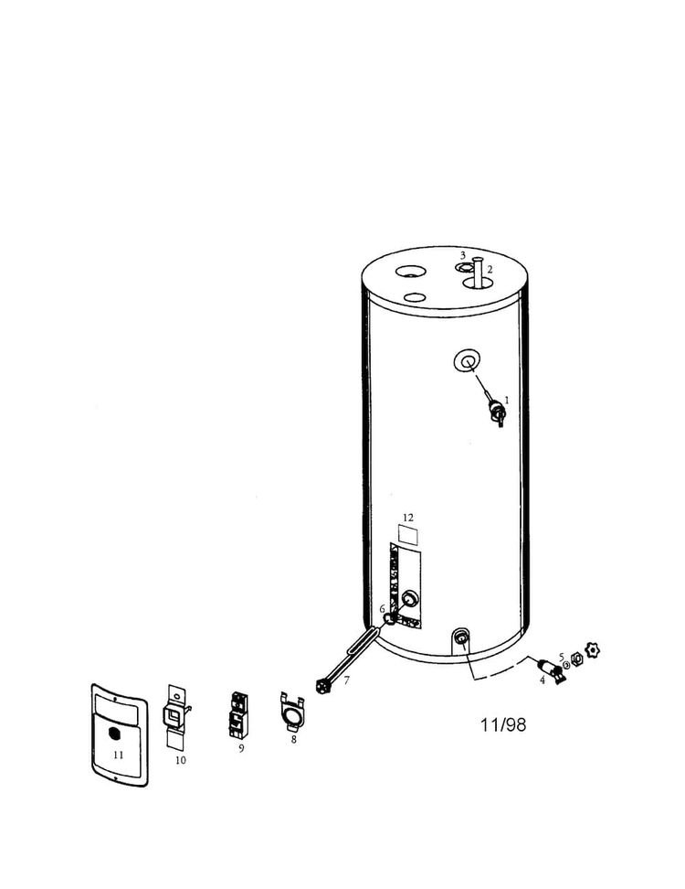 30 Gallon Electric Water Heater Diagram and Parts List for 153312361  Kenmore Water Heater