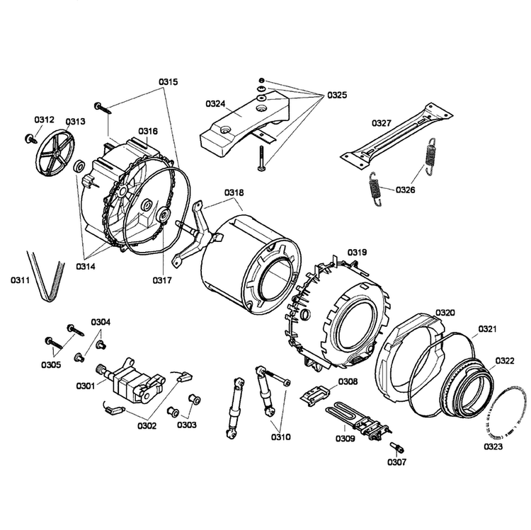 Tub/drum Assy Diagram and Parts List for WAE20060UC 01 Bosch Washer