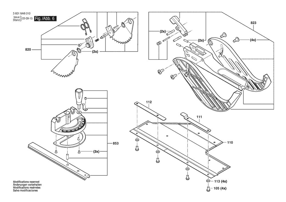 Section 6 Diagram and Parts List for 3601M48010  Bosch Table Saw