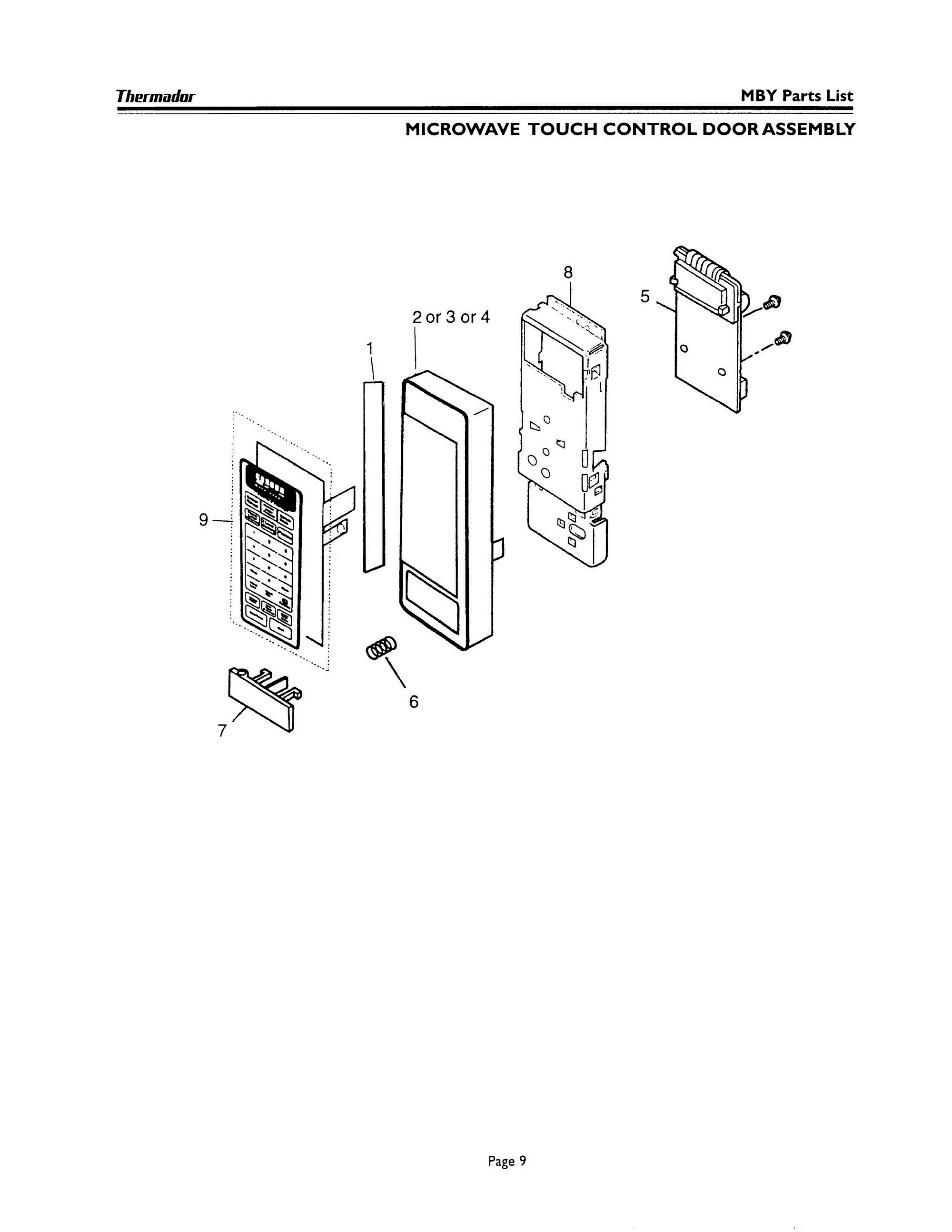 08 - MICROWAVE TOUCH CONTROL DOOR ASSEMBLY Diagram and Parts List for MT30B  Bosch Microwave