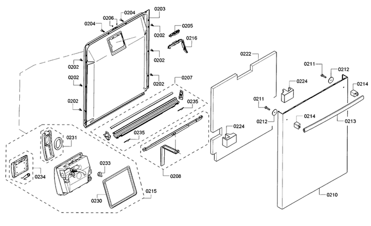 Door Diagram and Parts List for SHX53T55UC 07 Bosch Dishwasher