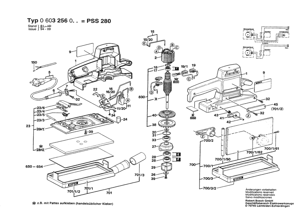 Section 1 Diagram and Parts List for 0603256033  Bosch Orbital or Palm Sander