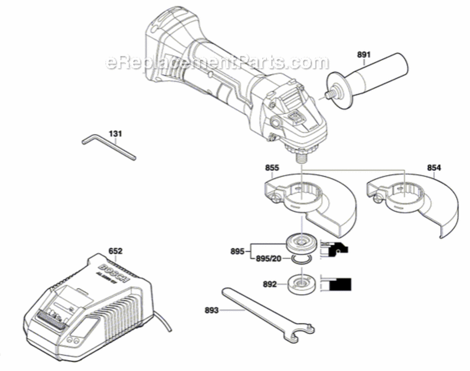 Page B Diagram and Parts List for CAG180BL  Bosch Angle Grinder
