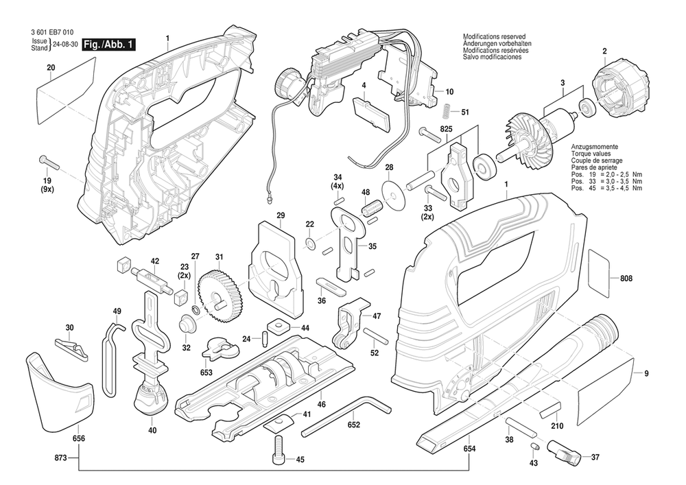 Figure 2 Diagram and Parts List for 3601EB7010 GST18V-37N Bosch Jig Saw