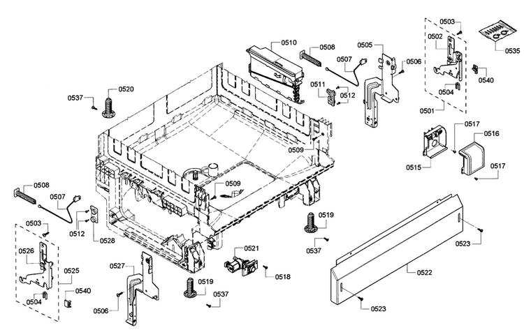 Base Diagram and Parts List for SHE3ARF2UC 06 Bosch Dishwasher