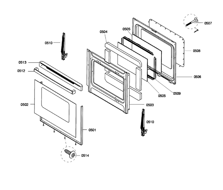 Door Diagram and Parts List for HGS3023UC 05 Bosch Range
