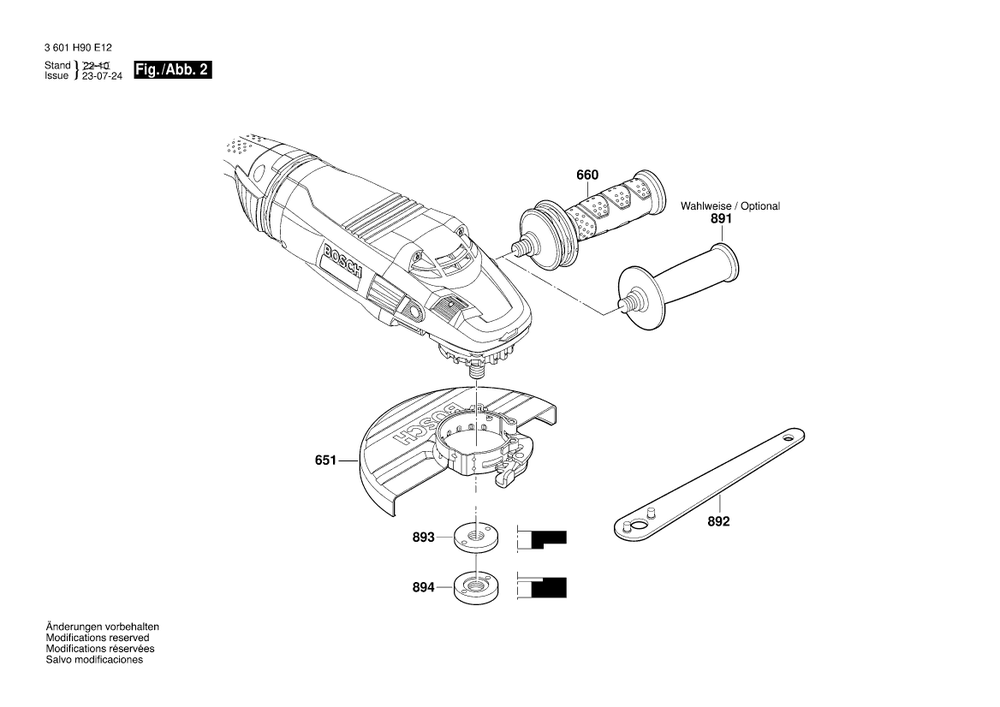 Diagram 2 Diagram and Parts List for 3601H90E13  Bosch Angle Grinder