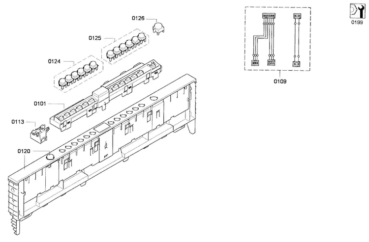 Front Panel Diagram and Parts List for SHX68E05UC 01 Bosch Dishwasher