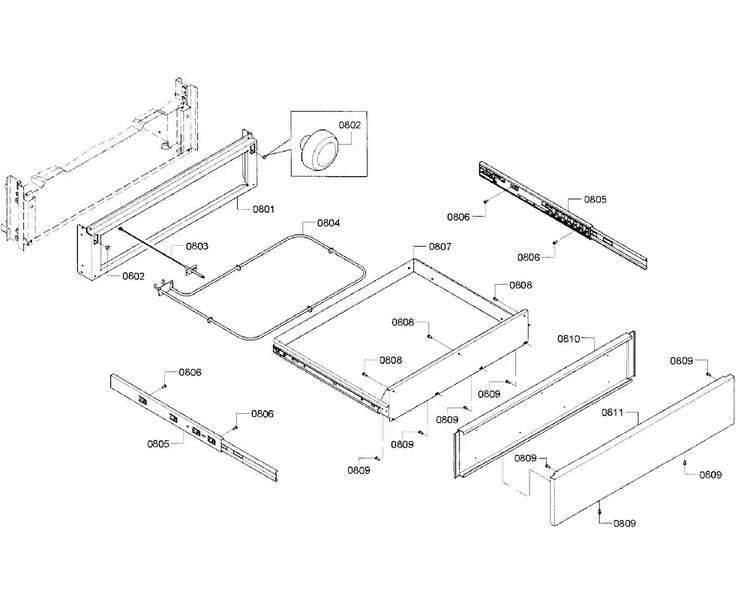 Drawer Asy Diagram and Parts List for HGIP054UC 02 Bosch Range