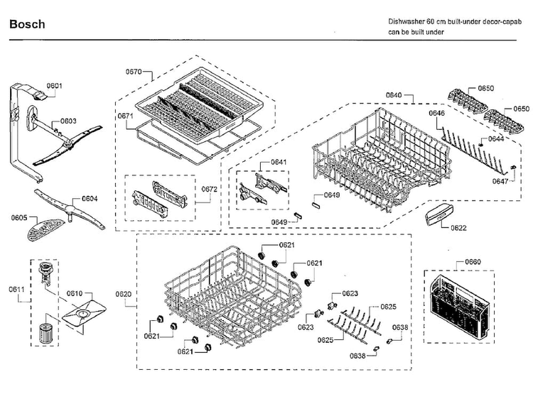 Rack Asy Diagram and Parts List for SHEM63W56N 01 Bosch Dishwasher