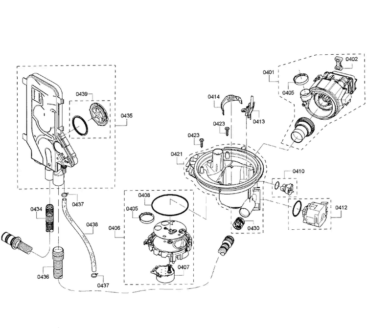 Pump Assy Diagram and Parts List for SHE68T55UC 01 Bosch Dishwasher