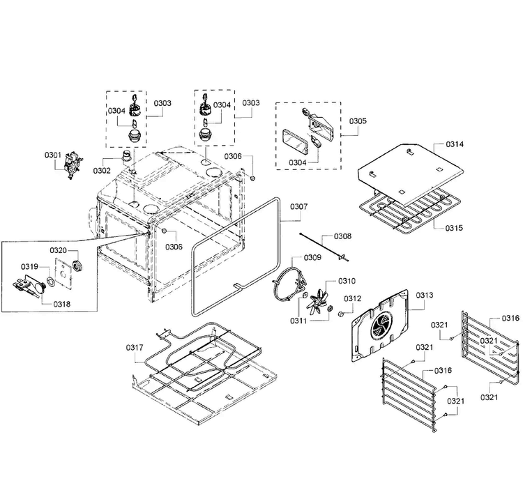 Oven Assy Diagram and Parts List for HBL8450UC 10 Bosch Wall Oven