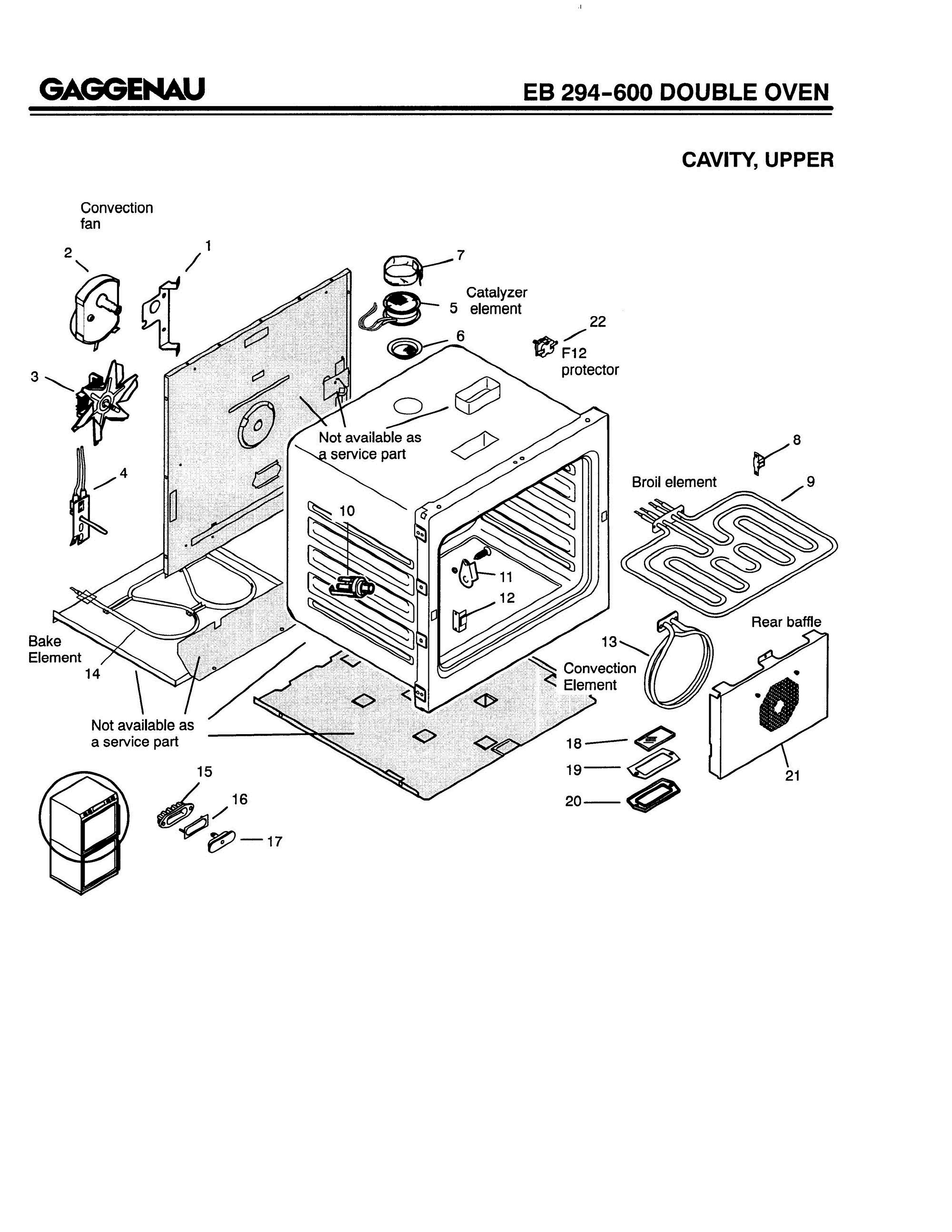 02 - CAVITY, UPPER Diagram and Parts List for EB294-600  Bosch Range
