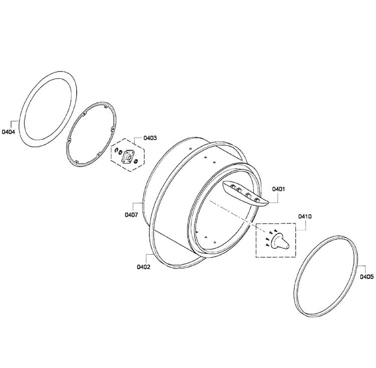 Drum Diagram and Parts List for WTV76100US 09 Bosch Dryer