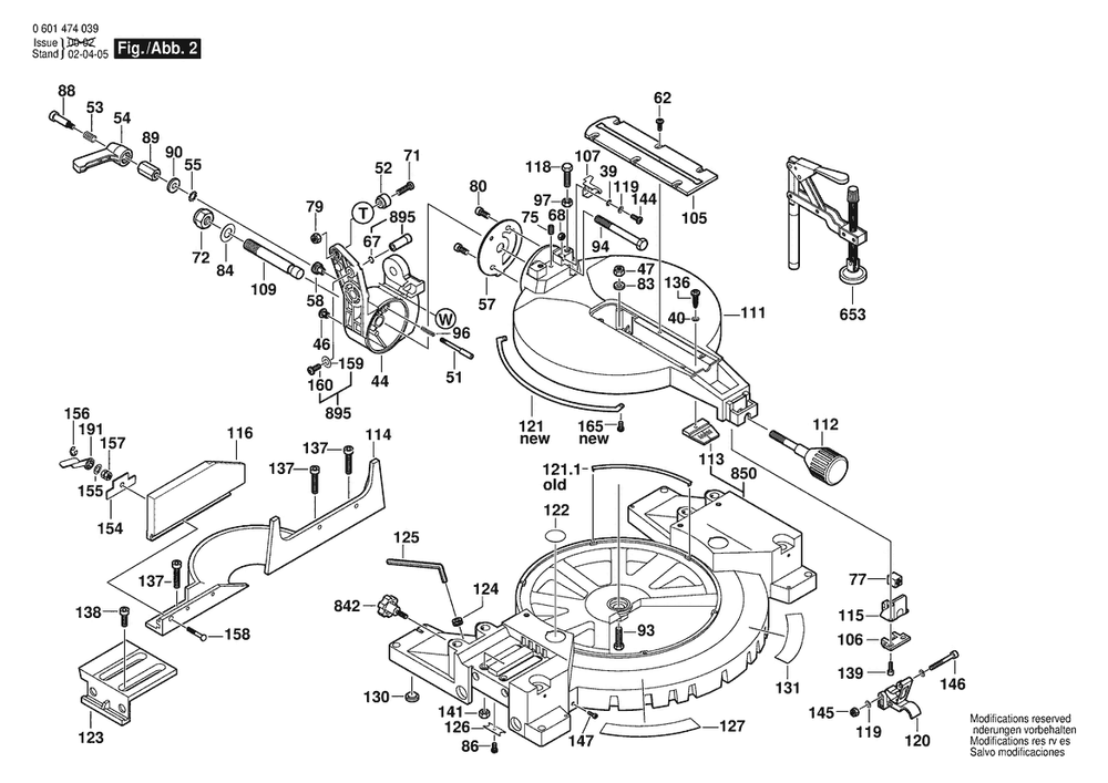Section 2 Diagram and Parts List for GCM12 0601474039 Bosch Saw