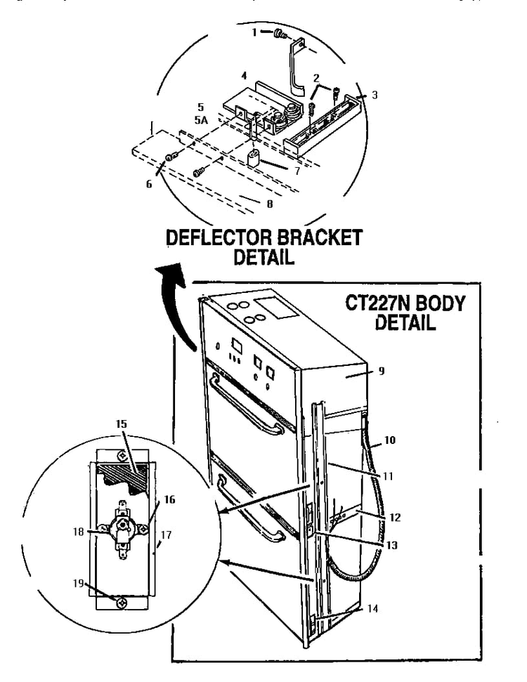Deflector Bracket Detail Diagram and Parts List for CT127N  Thermador Wall Oven