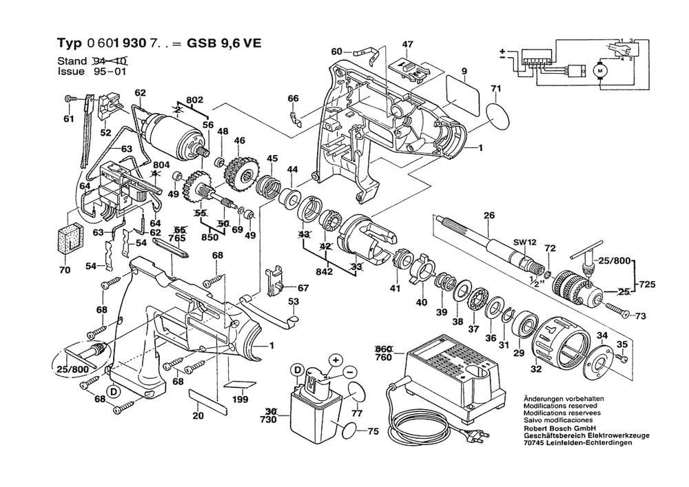 Section 1 Diagram and Parts List for 0601930727  Bosch Impact Driver