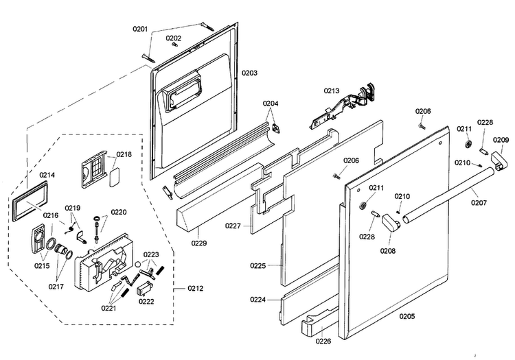 Door Diagram and Parts List for DWHD94EP 48 Thermador Dishwasher
