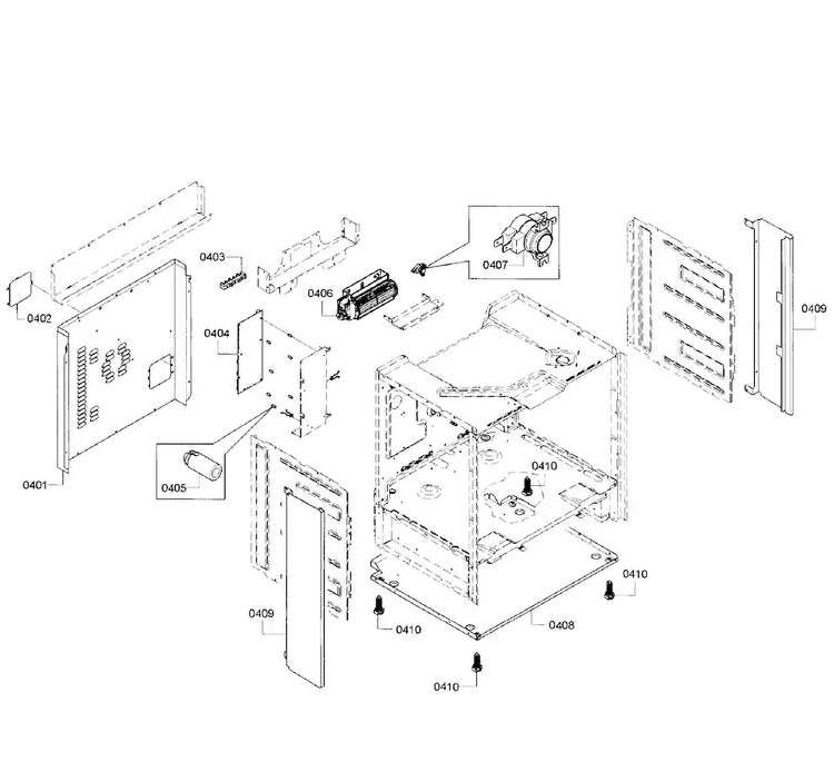 Frame Assy Diagram and Parts List for HEIP054U 01 Bosch Range