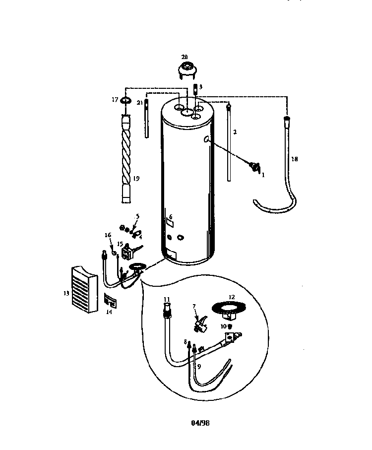 40 Gallon Diagram and Parts List for 153330450  Kenmore Water Heater