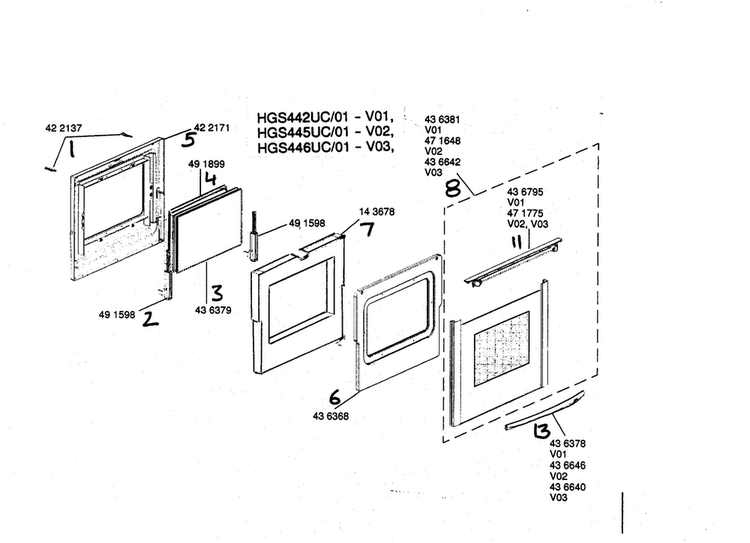 Door Asy Diagram and Parts List for HGS446UC 01 Bosch Range