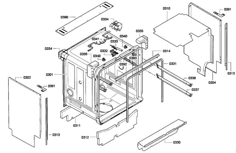 Cabinet Diagram and Parts List for DWHD650GPR 18 Thermador Dishwasher