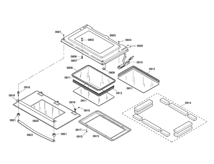 Lower Door Diagram and Parts List for HBN5055AUC 01 Bosch Wall Oven