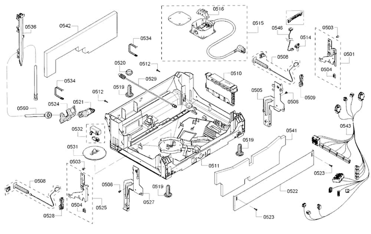 Base Diagram and Parts List for SHP65TL5UC 07 Bosch Dishwasher