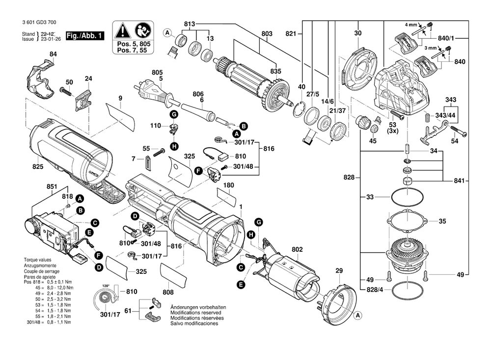 Diagram 1 Diagram and Parts List for 3601GD3730  Bosch Angle Grinder