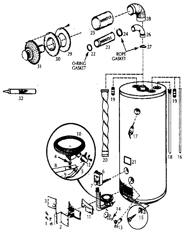 Replacement Parts Diagram and Parts List for 153333622  Kenmore Water Heater